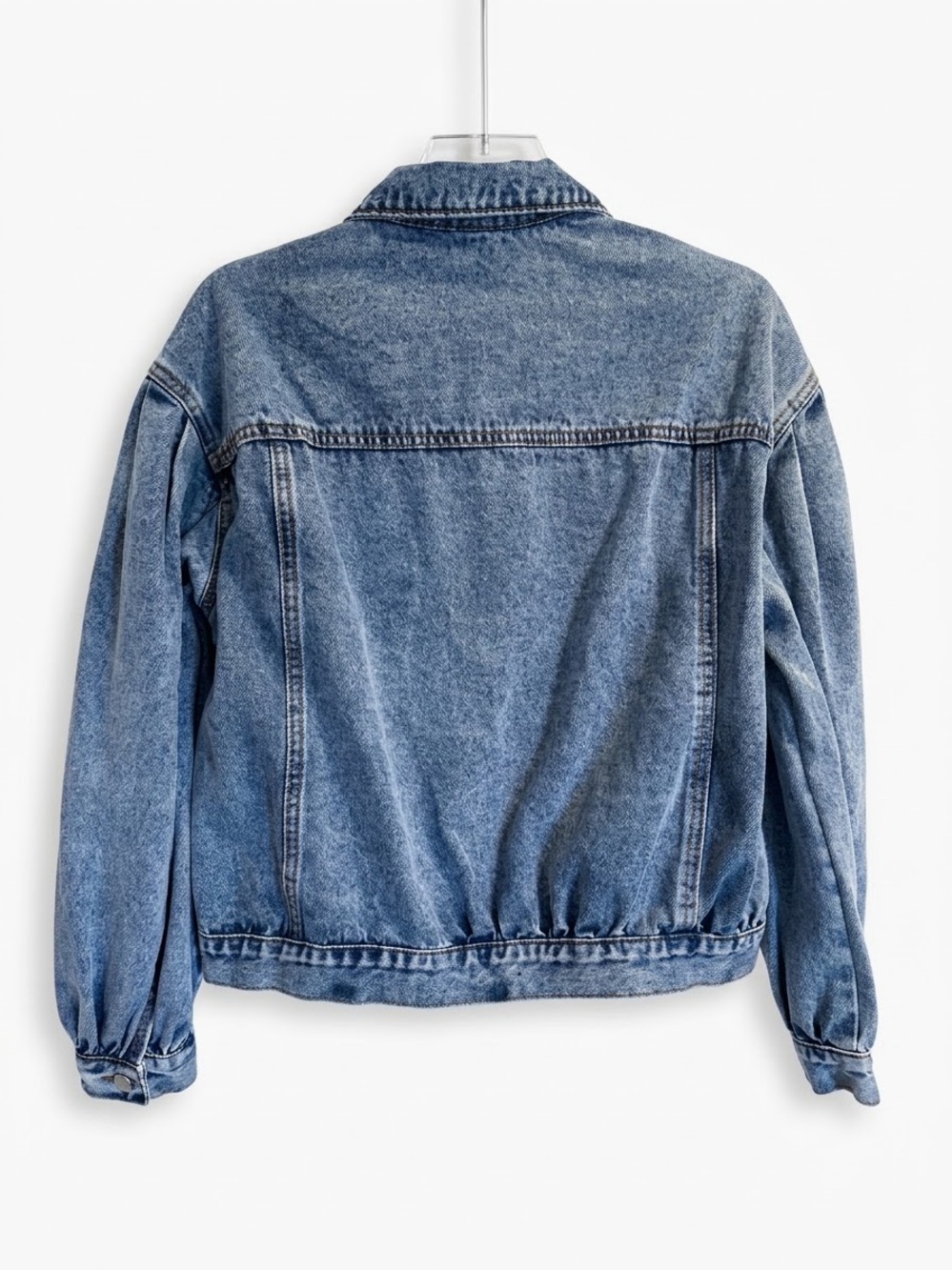 Vera Dolini Acid Wash Denim Jacket with Puff Sleeves Size 8 - Picture 2 of 6